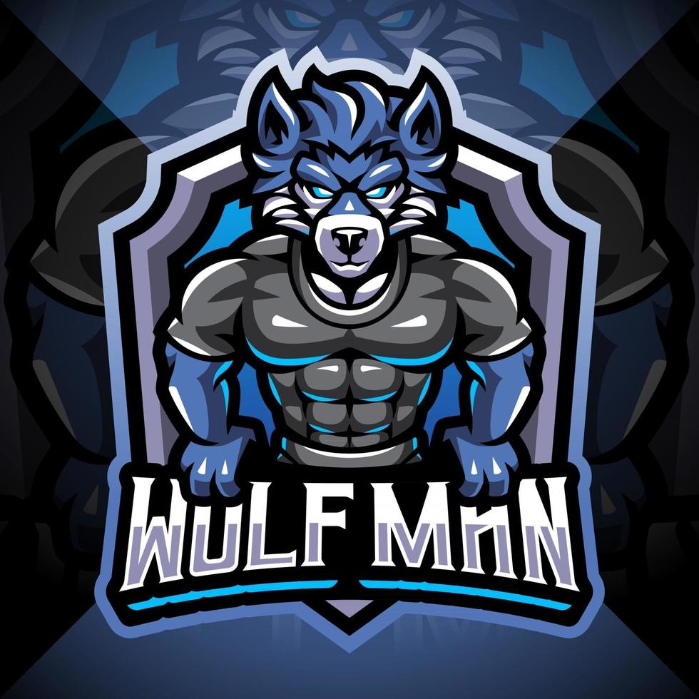 wolf man esport maskot logo design vektor