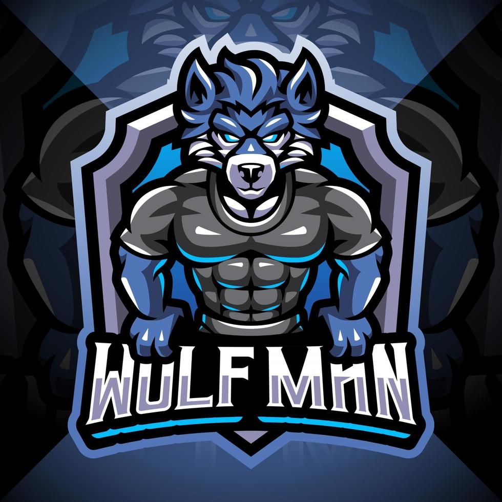 Wolf-Mann-Esport-Maskottchen-Logo-Design vektor