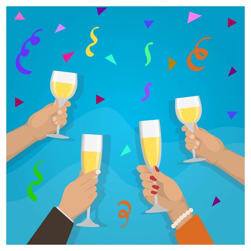 Flache Champagne Toast Celebration mit Freunden Vector Illustration