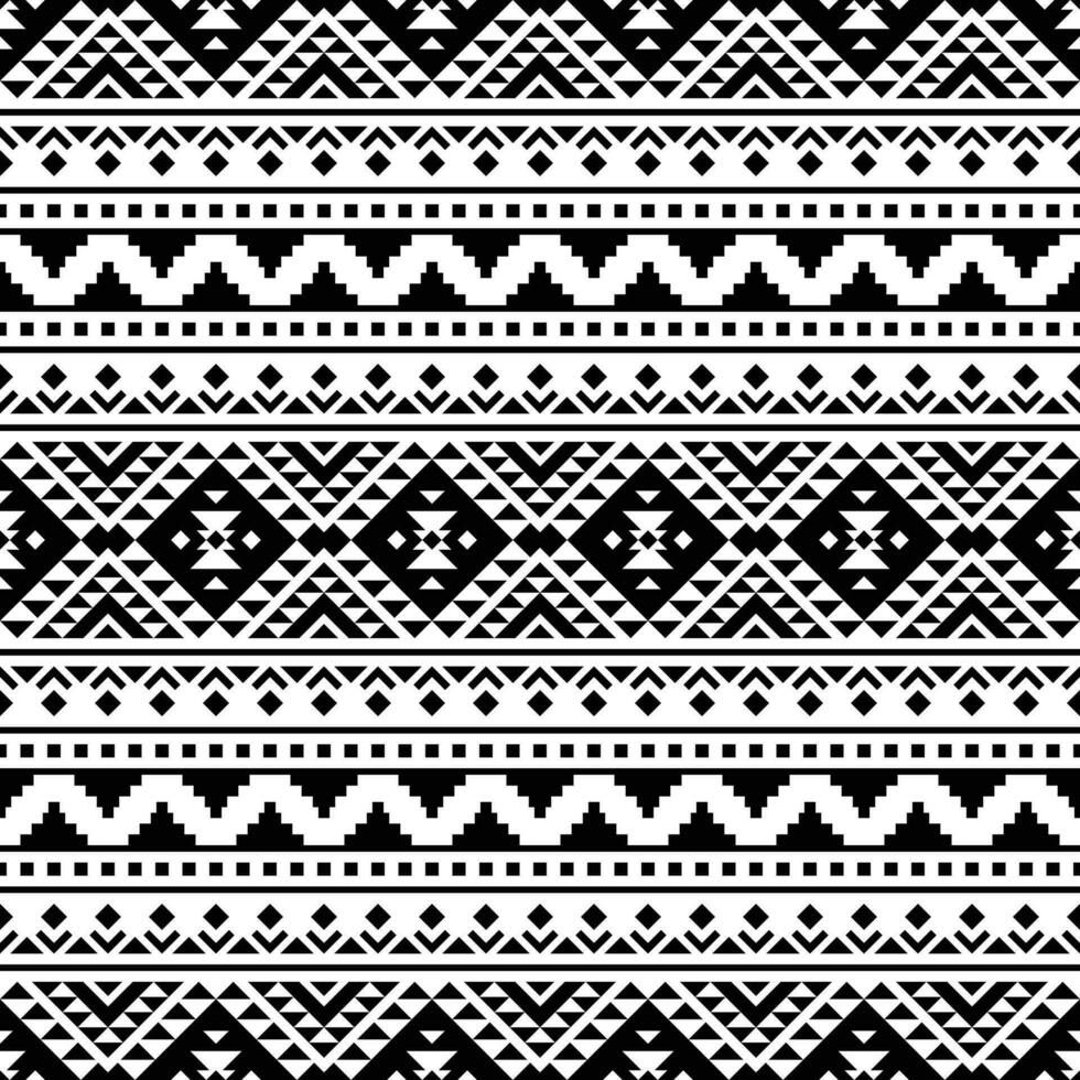 geometrisk sömlös gräns mönster. aztec och navajo stam- med retro stil. etnisk prydnad mönster. svart och vit färger. design för mall, tyg, väva, omslag, matta, bricka, tillbehör. vektor