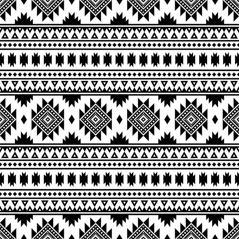 sömlös stam- mönster med geometrisk prydnad bakgrund design för textil. folk illustration mönster med aztec och navajo stil. etnisk skriva ut. svart och vit färger. vektor