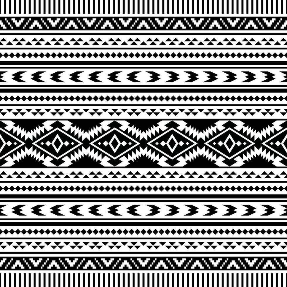 einheimisch Muster Design im Stammes- navajo aztekisch Stil. nahtlos ethnisch Muster Design zum Stoff drucken. schwarz und Weiß Farben. vektor