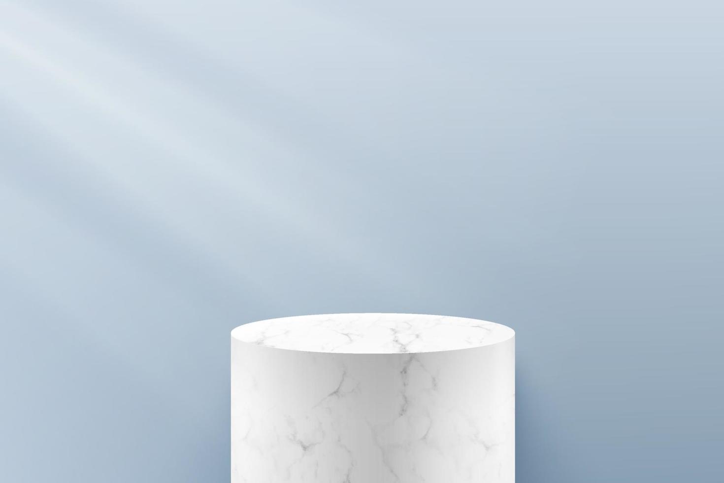 abstrakt vektor som framför 3d form för reklamproduktvisning med kopieringsutrymme. modern vit marmor textur cylinder podium med grå tomt rum bakgrund. minimal scen studio rum koncept.