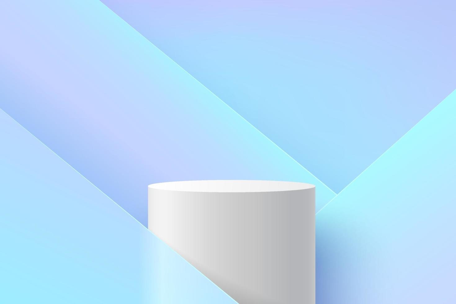 modernes weißes Zylinderpodest mit hellblauem leerem Raum und geometrischem Musterhintergrund. abstrakte Vektor-Rendering 3D-Form für die Werbung von Produktdisplays. Pastell-Minimalszenenstudio-Raumkonzept. vektor