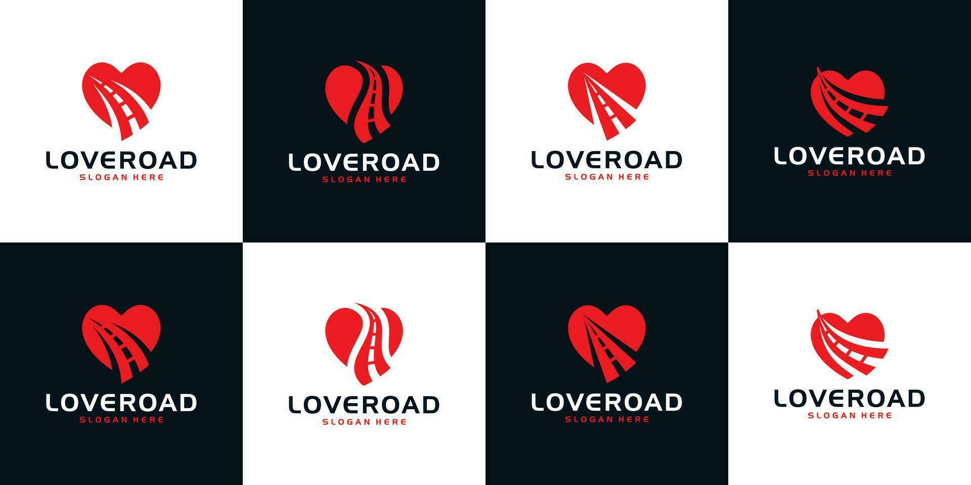 samling av Lycklig väg logotyp design mall. gata logotyp med hjärta kärlek grafisk design vektor illustration. symbol, ikon, kreativ.