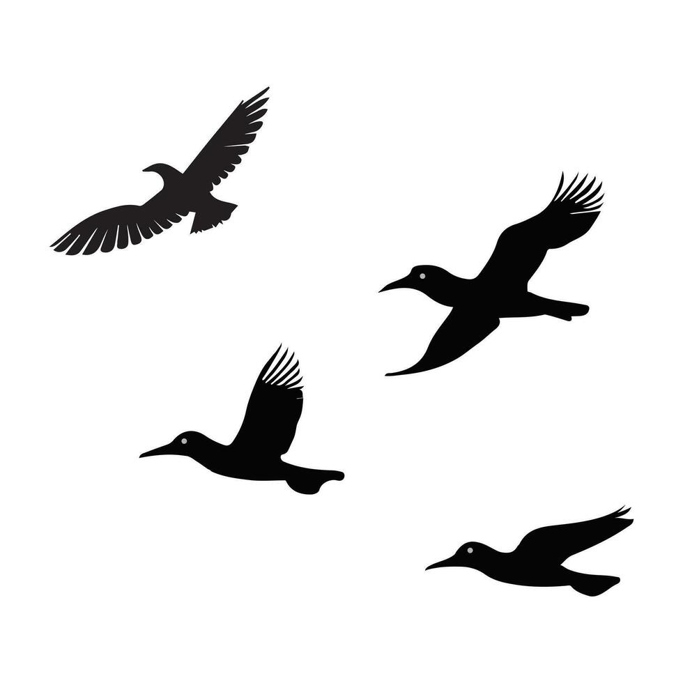 de flock av fåglar flygande på en vit bakgrund silhuett illustration. vektor