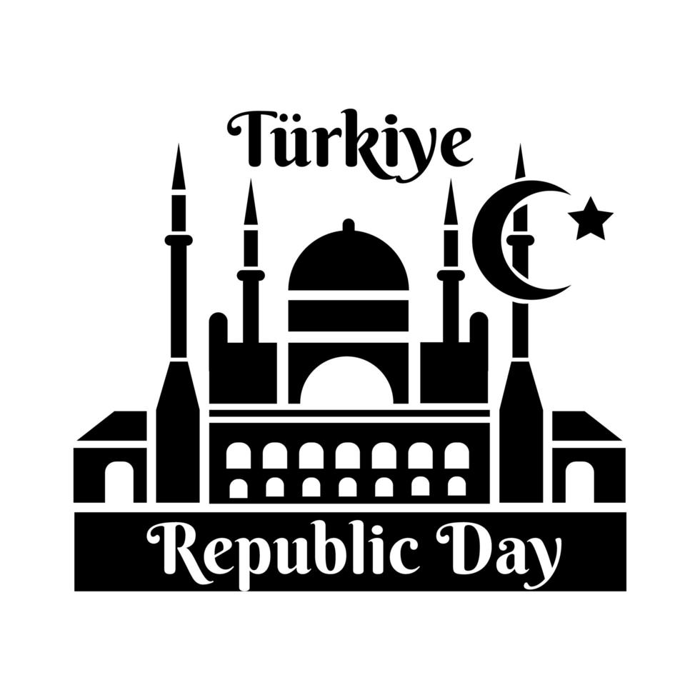 Cumhuriyet Bayrami Feiertag mit blauer Moschee Denkmal Silhouette Stil vektor