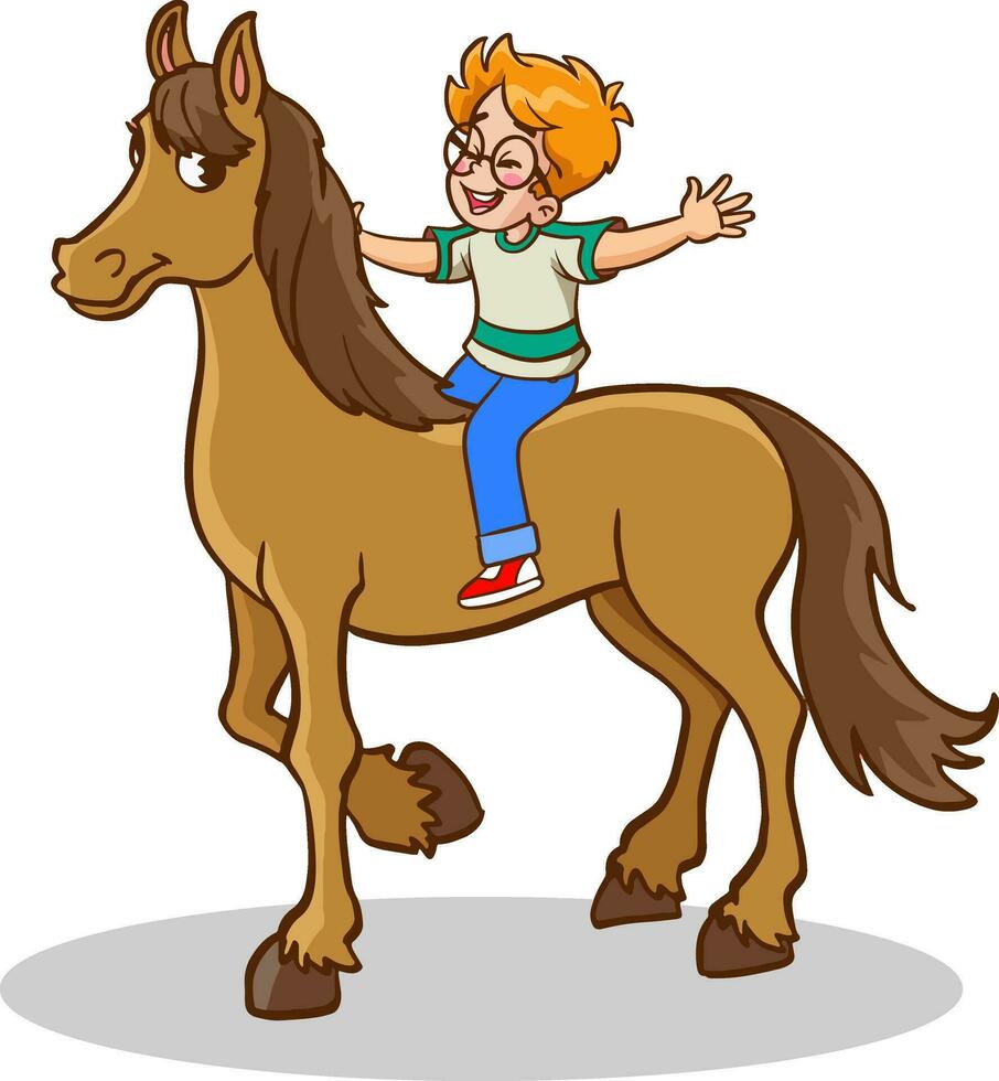 süß Kinder Reiten Pferd Vektor Illustration