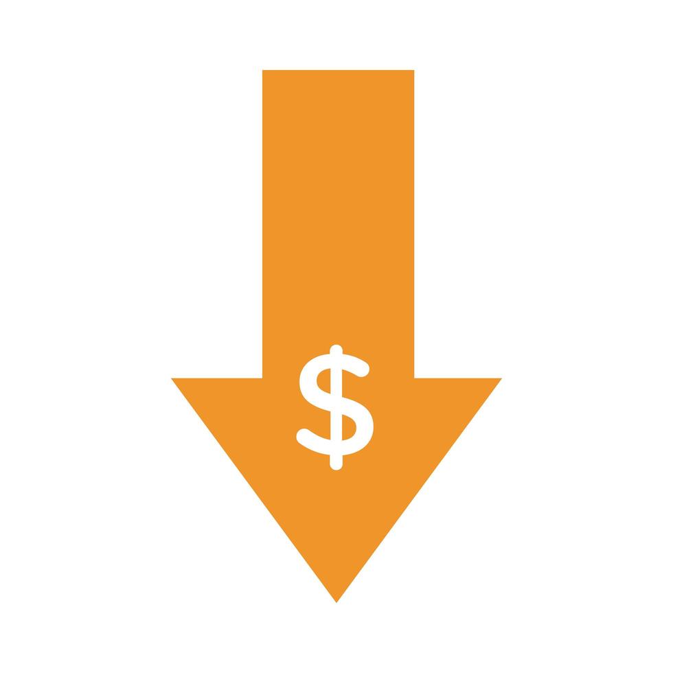 Pfeil nach unten mit Dollar-Geld-Symbollinie und Füllstil-Symbol vektor