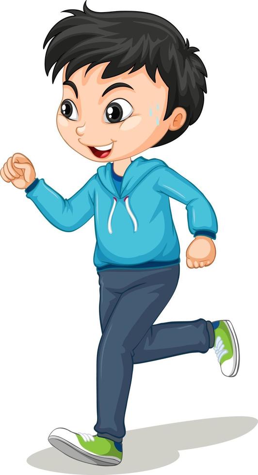 süßer Junge macht Laufübung Cartoon-Figur isoliert vektor