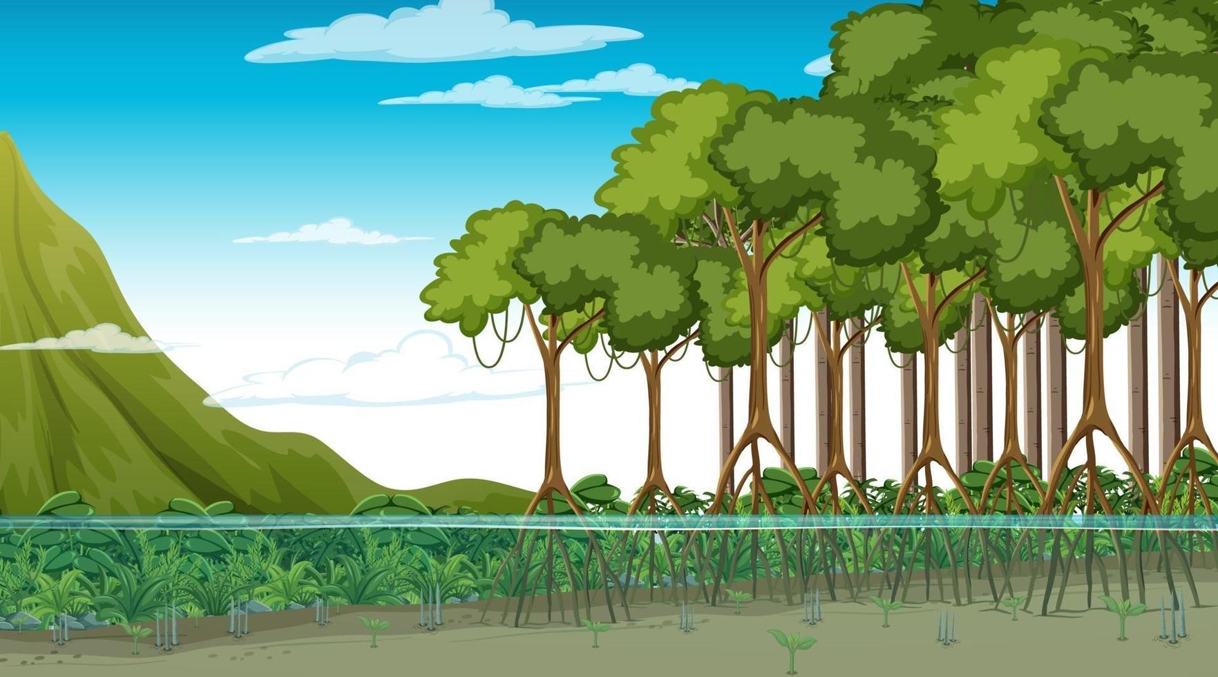 Naturszene mit Mangrovenwald tagsüber im Cartoon-Stil vektor