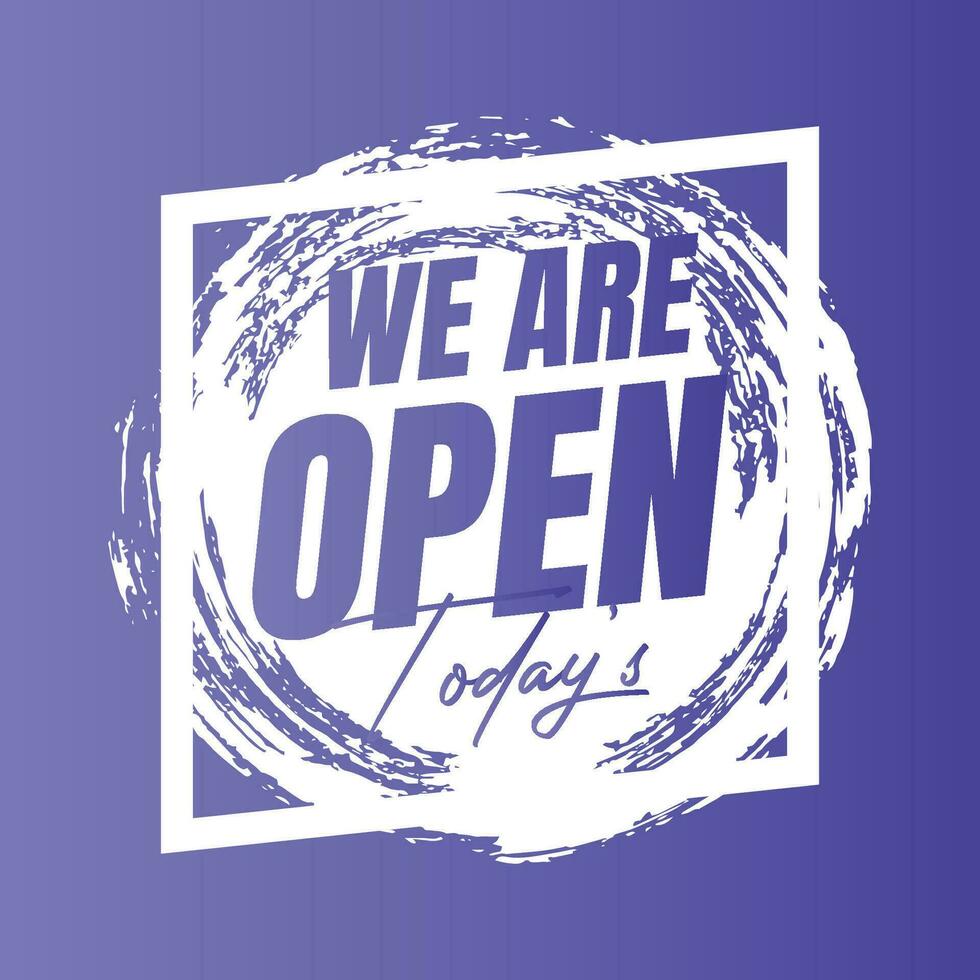 vi är öppen i dag tecken design, vi är öppen nu social media posta ikon, vi är öppen i kväll restaurang skylt vektor