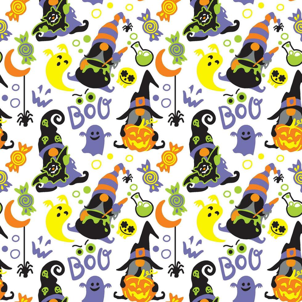 söt monster och godis, halloween illustration för barn produkt. sömlös mönster för tyg, omslag, textil, tapet, kläder. vektor. vektor