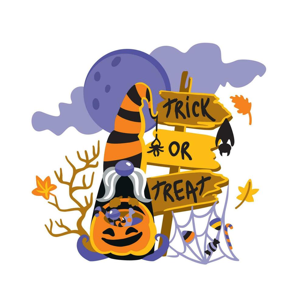 Gnom auf Halloween. Trick oder behandeln, Kinder Illustration. Halloween Party. Vektor