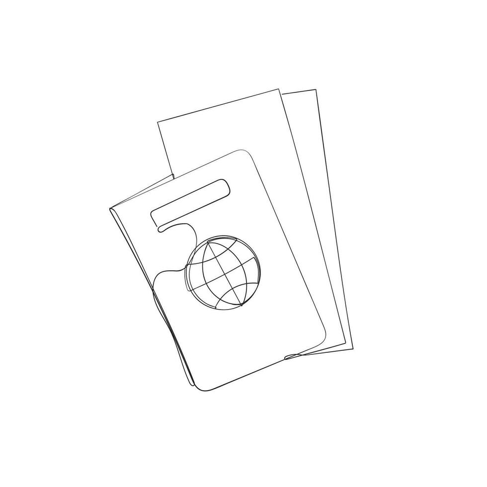 kontinuerlig linje teckning pass och flyg biljett dokumentera illustration vektor
