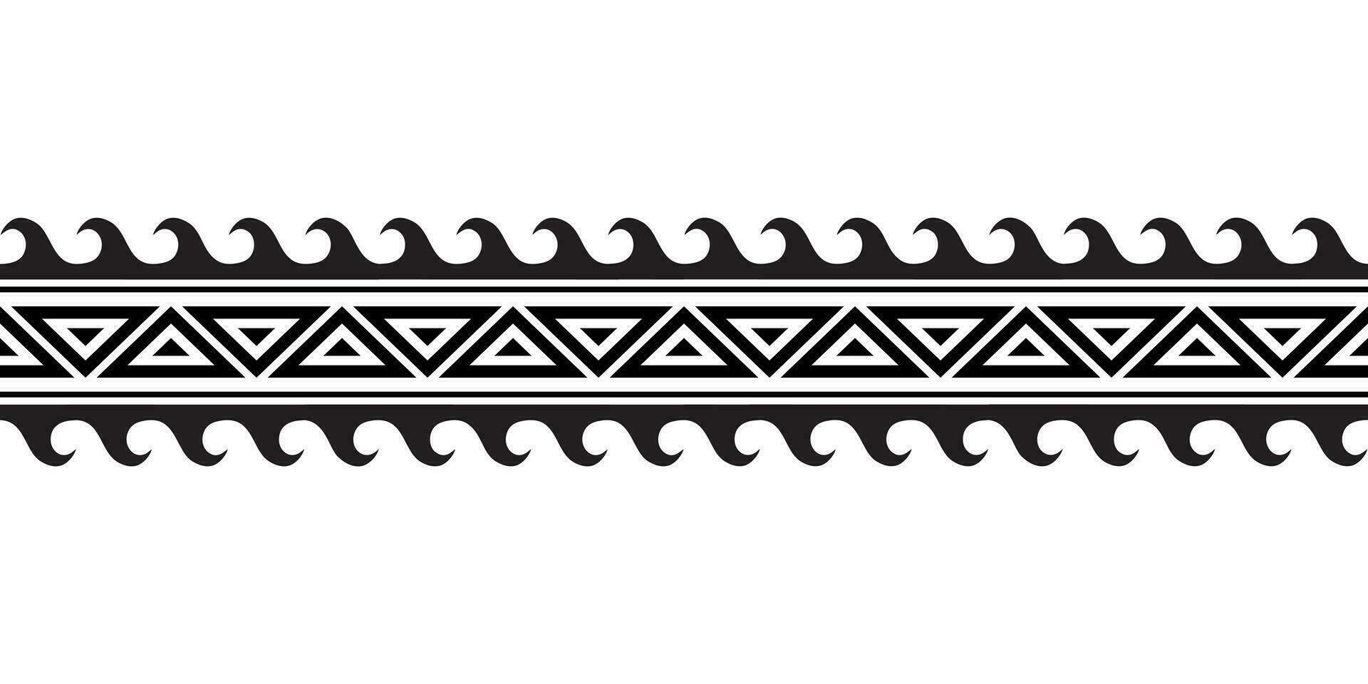 Maori polynesisch tätowieren Armband. Stammes- Ärmel nahtlos Muster Vektor. Samoaner Rand tätowieren Design Vordergrund Arm oder Fuß. Armbinde tätowieren Stamm. Band Stoff nahtlos Ornament isoliert auf Weiß Hintergrund vektor