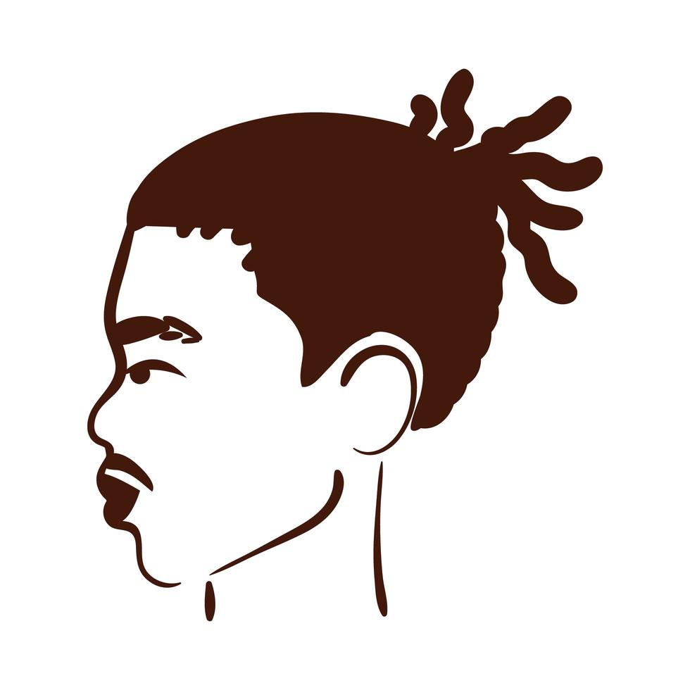 Profil junge Afro-Mann-Ethnie mit Rasta-Frisur und Schnurrbart-Silhouette-Stil-Symbol vektor