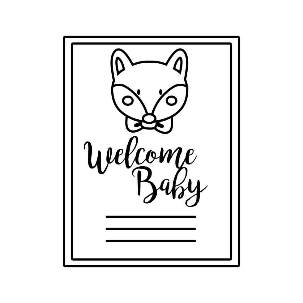 baby shower ram kort med räv och välkommen baby bokstäver linje stil vektor