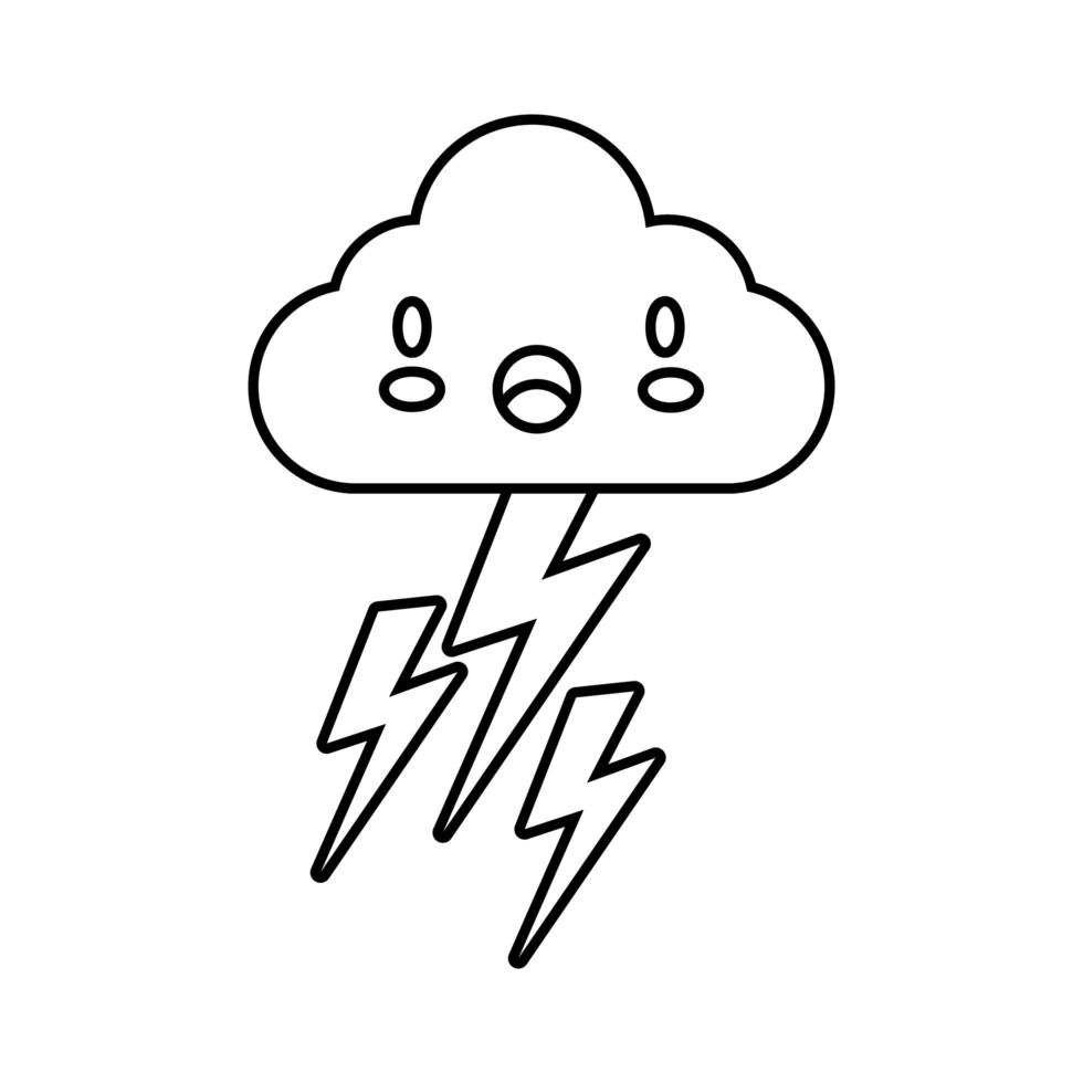 molnhimmel med elektrisk storm dundrar kawaii komisk karaktär linje stil vektor