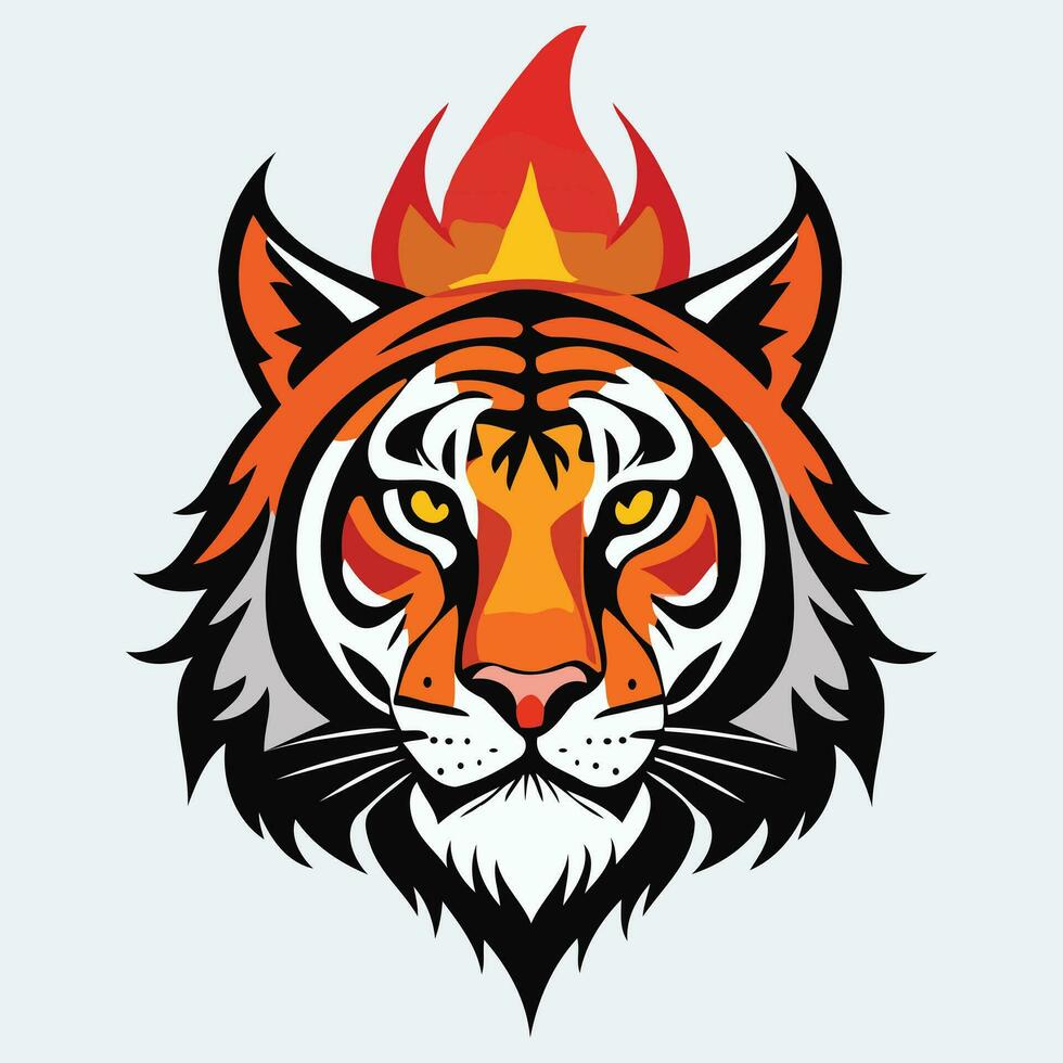 tiger huvud med flamma logotyp vektor illustration