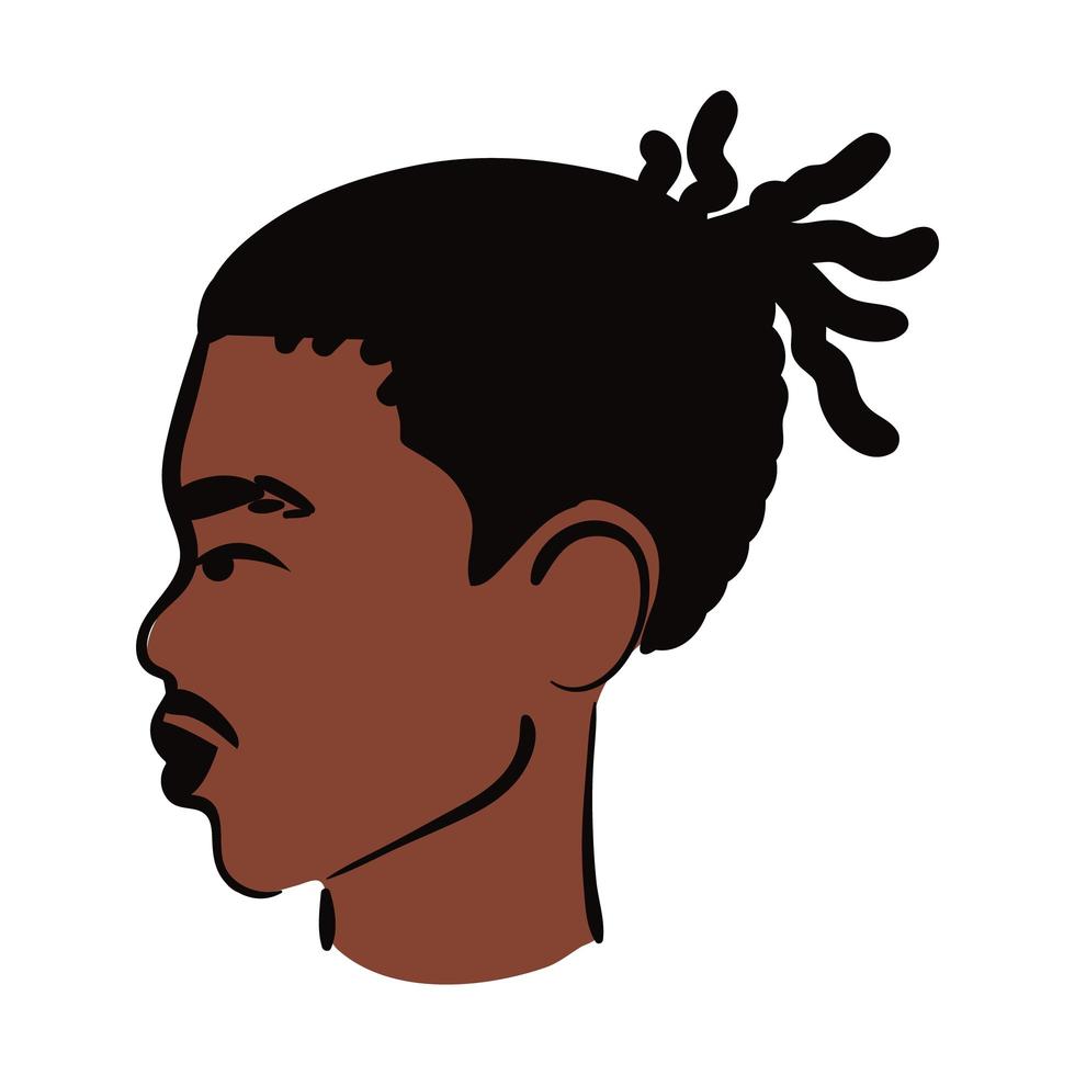 Profil junge Afro-Mann-Ethnie mit Rasta-Frisur und Schnurrbart-Flat-Style-Symbol vektor