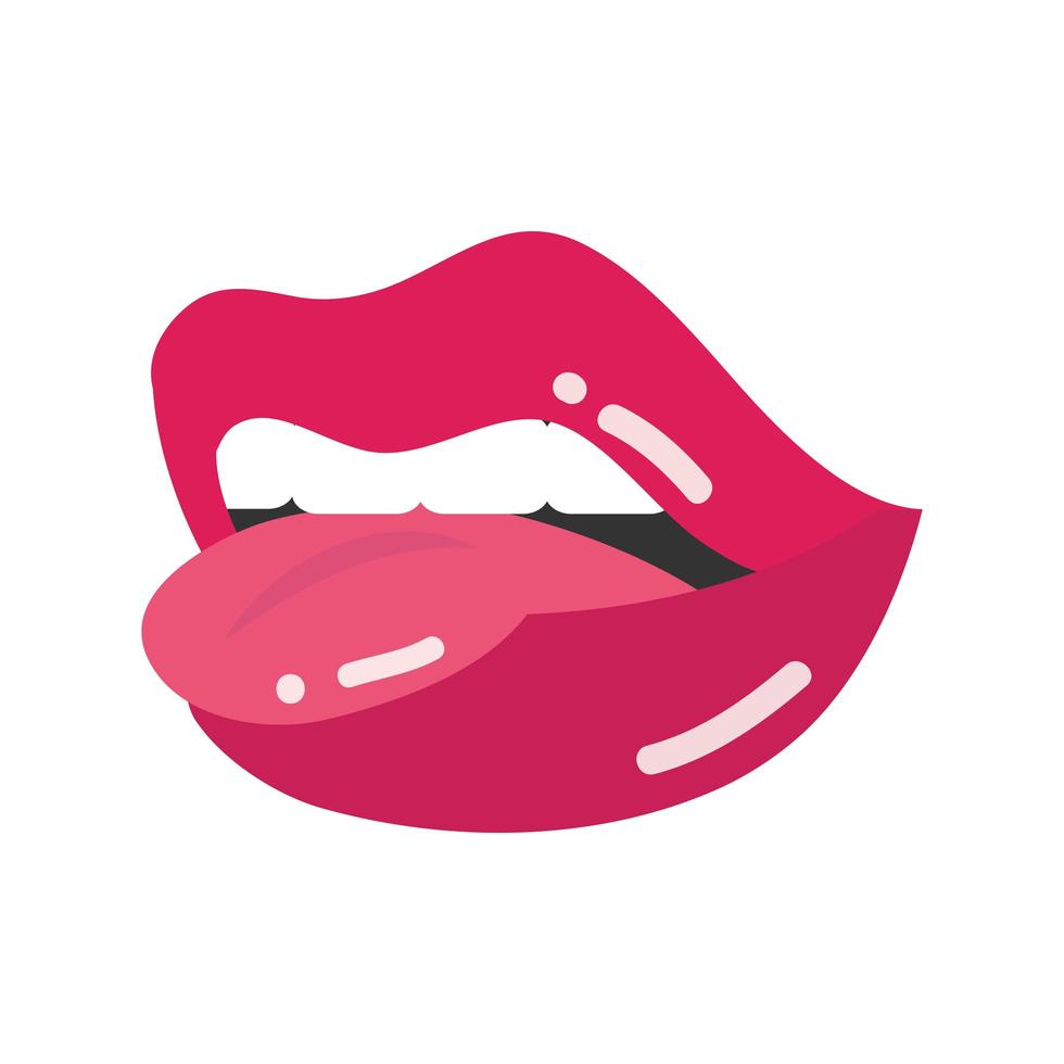 Pop-Art-Mund und Lippen sexy Mund beißende Zunge flaches Icon-Design vektor