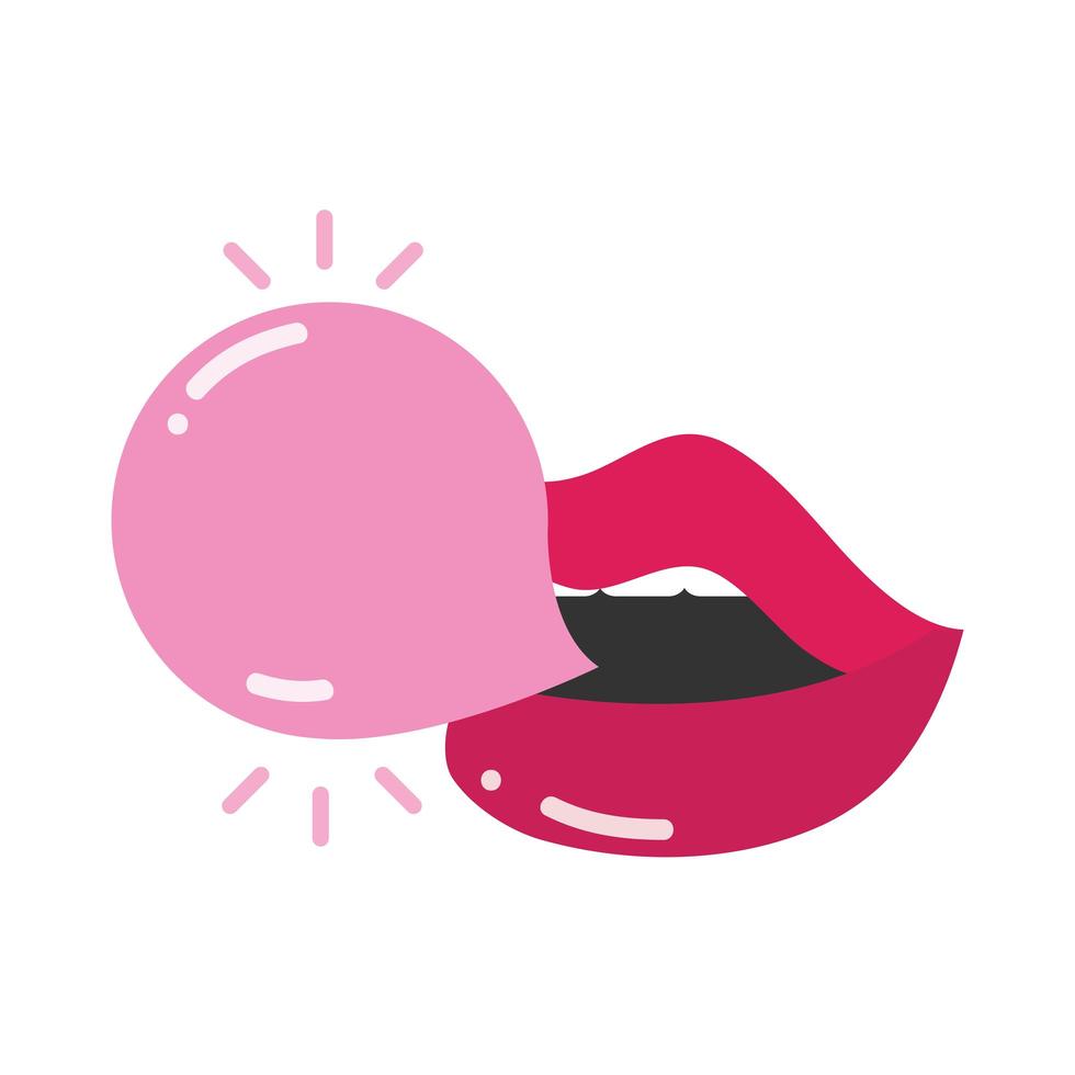 Pop-Art-Mund und Lippen sexy Mund mit Kaugummi flaches Icon-Design vektor