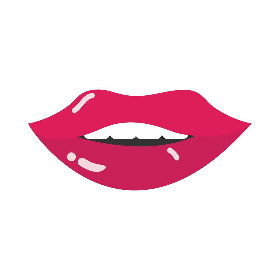 Pop-Art-Mund und Lippen weibliche Lippen und Zähne flaches Icon-Design vektor