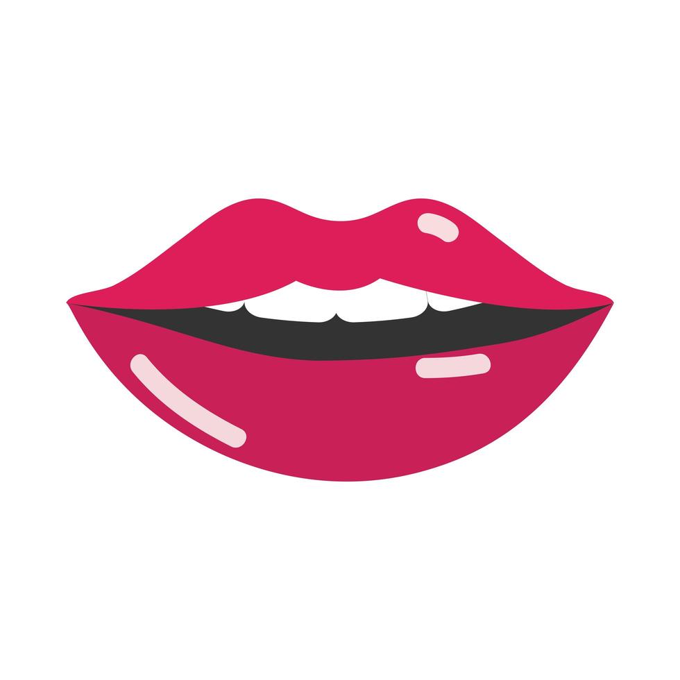 Pop-Art-Mund und Lippen rote sexy Lippen Mundzähne flaches Icon-Design vektor