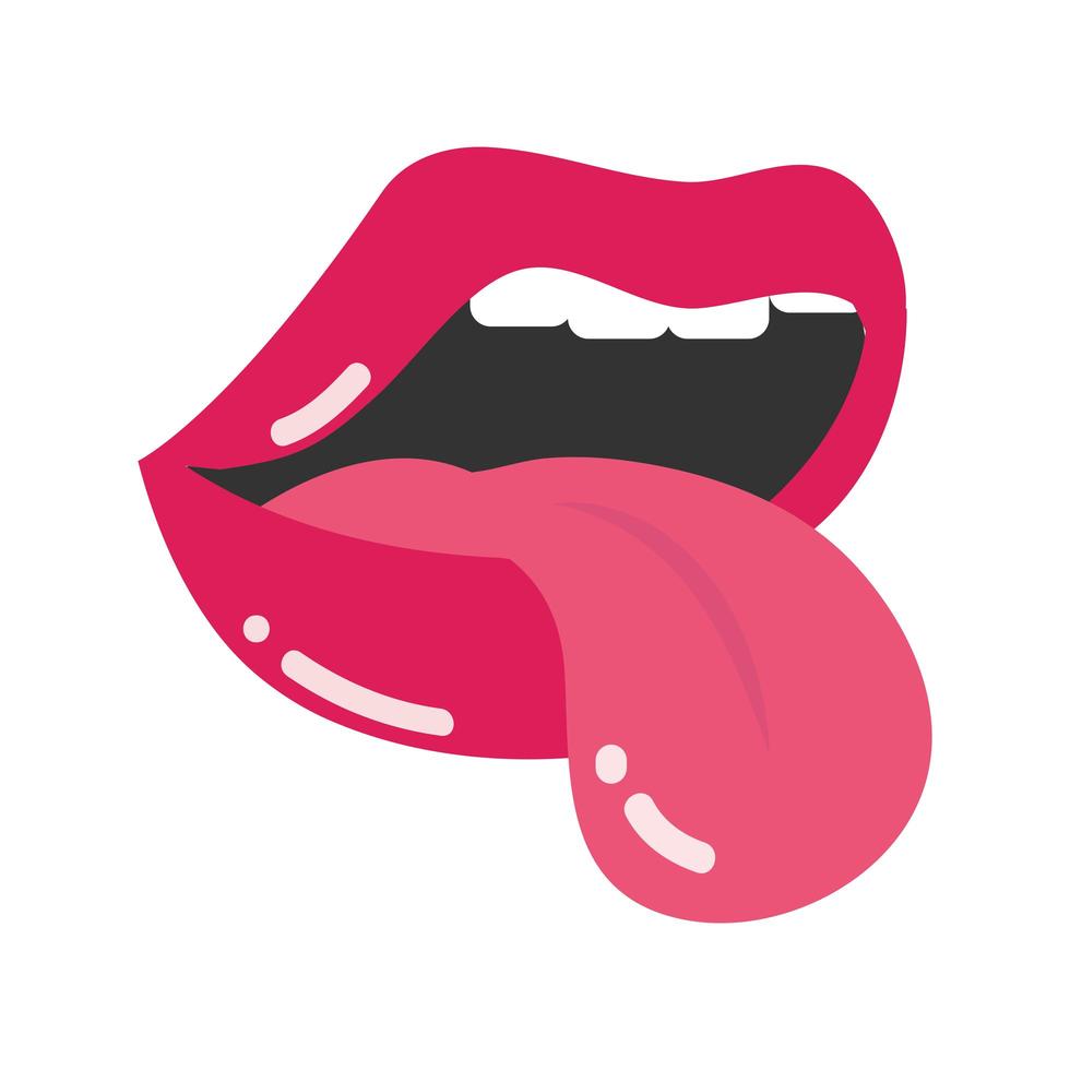 Pop-Art-Mund und Lippen Cartoon rote Lippen und flaches Icon-Design herausziehen vektor