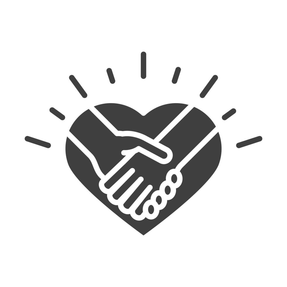 Handschlag im Herzen Liebe Menschenrechtstag Silhouette Icon Design vektor
