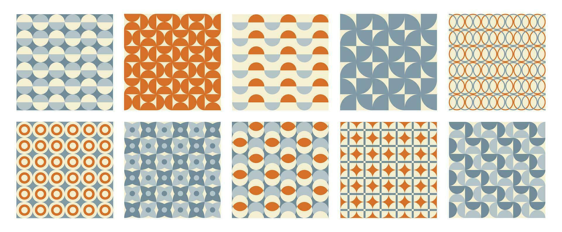 modisch retro einstellen geometrisch nahtlos Muster mit bunt Halbkreise und Kreise. modern abstrakt Hintergrund. orange, Beige und Blau Farben. Vektor Illustration