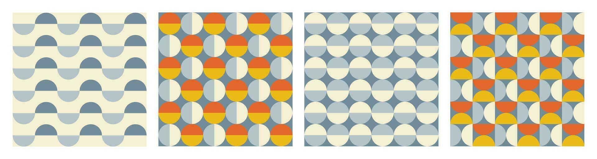 modisch retro einstellen geometrisch nahtlos Muster mit bunt Halbkreise und Kreise. modern abstrakt Hintergrund. orange, Beige, Gelb und Blau Farben. Vektor Illustration