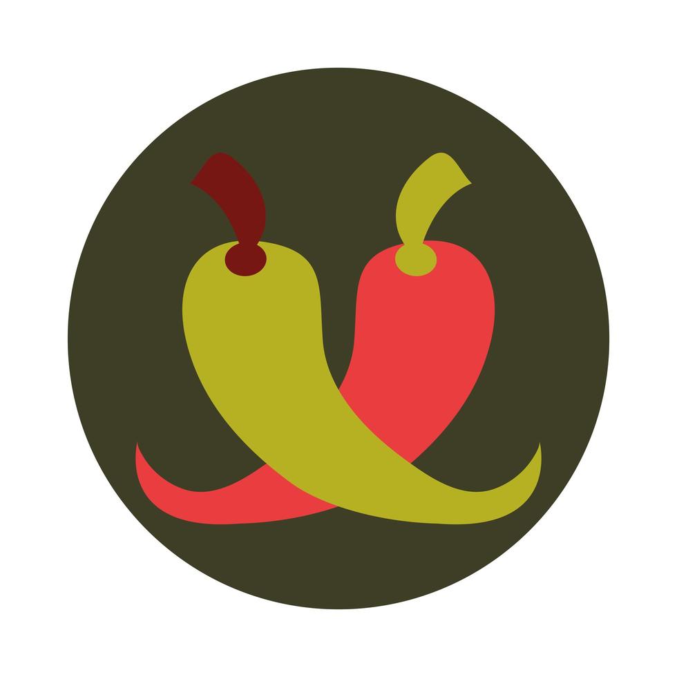 grön och röd chili peppar vegetabilisk krydda mat block och platt ikon vektor