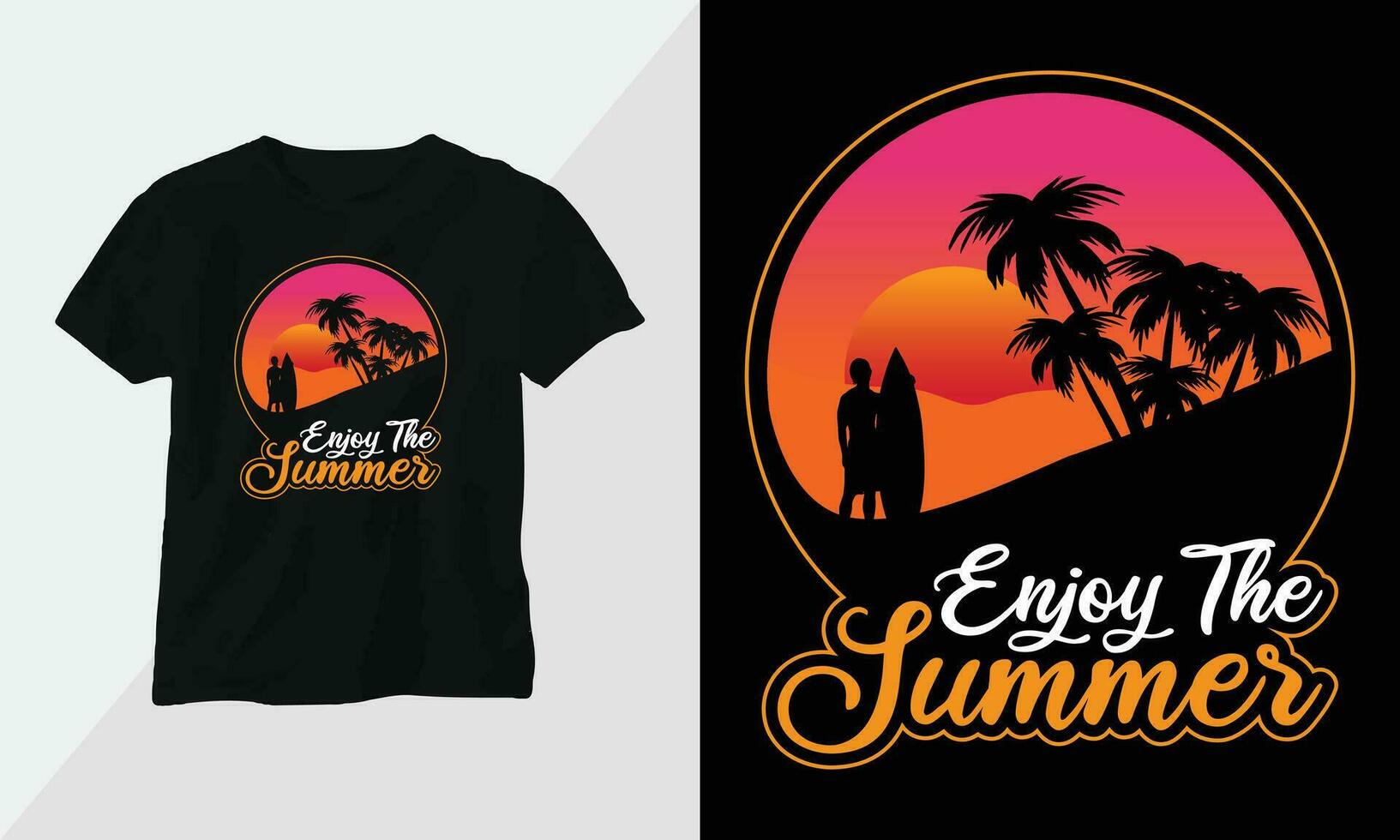 Sommer- Surfen T-Shirt Design Konzept. alle Designs sind bunt und erstellt mit Surfbrett, Strand, Sommer, Meer, usw vektor