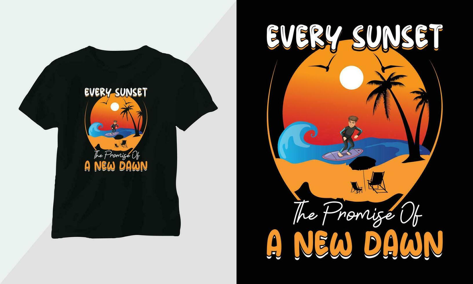 Sommer- Surfen T-Shirt Design Konzept. alle Designs sind bunt und erstellt mit Surfbrett, Strand, Sommer, Meer, usw vektor