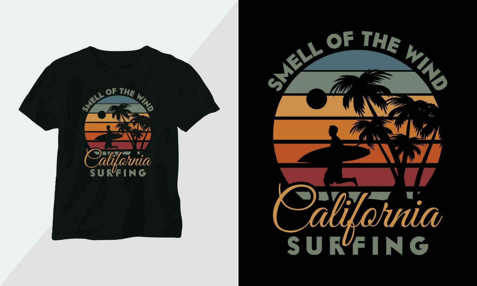 Sommer- Surfen T-Shirt Design Konzept. alle Designs sind bunt und erstellt mit Surfbrett, Strand, Sommer, Meer, usw vektor