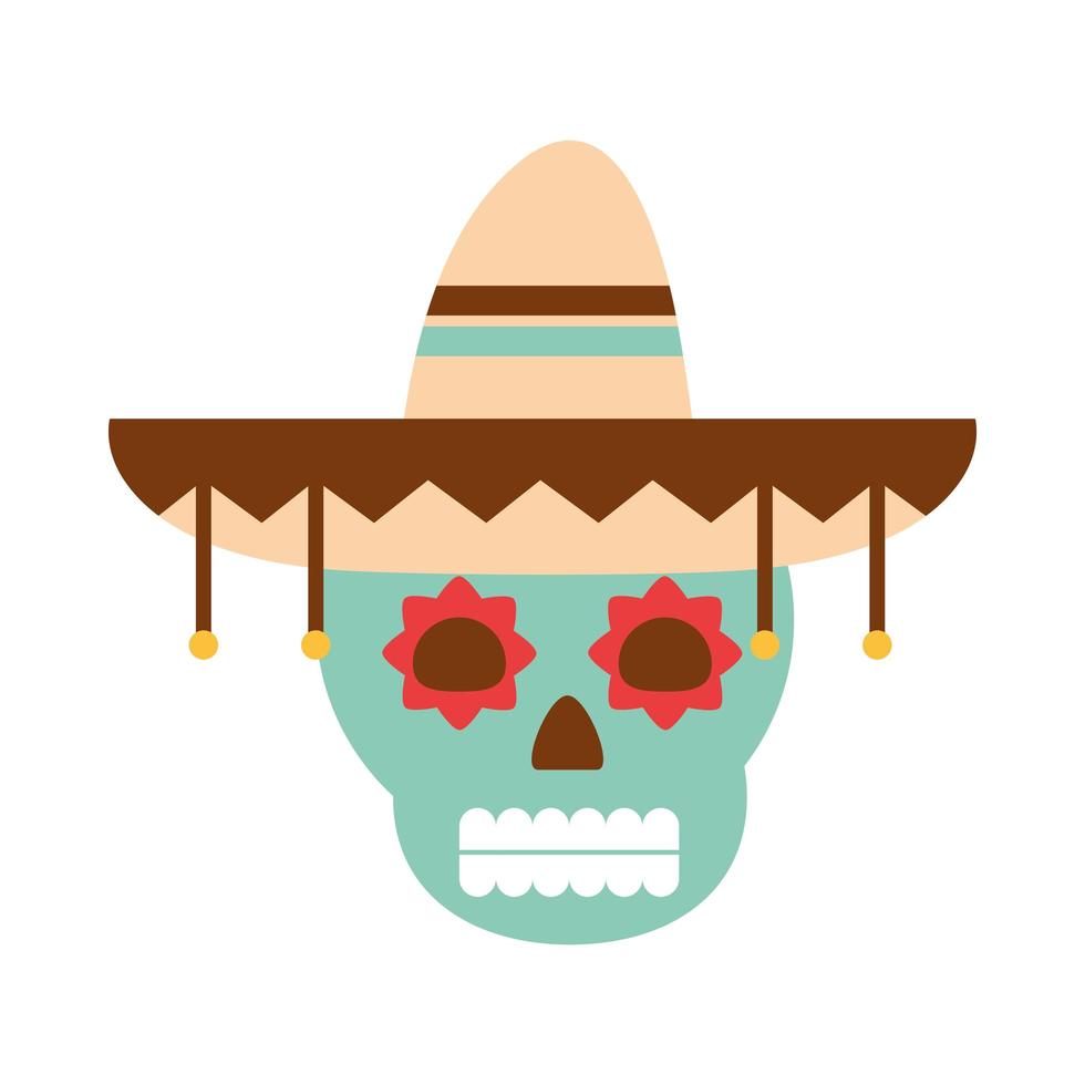 mexikansk skalle med hatt traditionell dekorations flat ikonen vektor