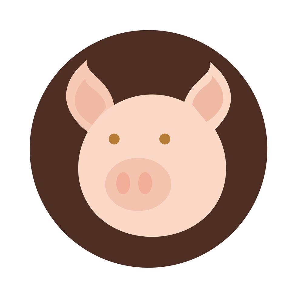 Landwirtschaft Bauernhof Schwein Tierkopf Cartoon Block und flaches Symbol vektor