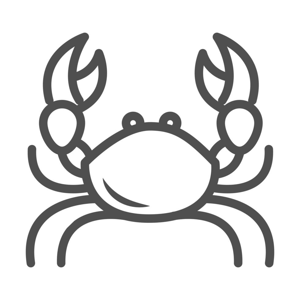 Krabbe mit großen Krallen Krebstier weißer Hintergrund Linienstil-Symbol vektor