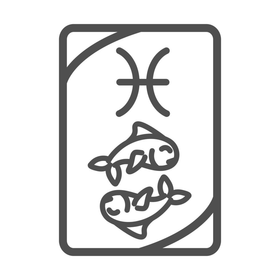 Sternzeichen Fische esoterische Tarot-Vorhersage-Karten-Linien-Stil-Symbol vektor