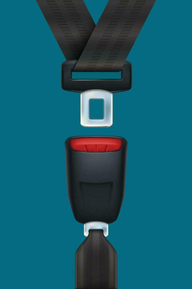realistisk svart sittplats bälte på blå vektor