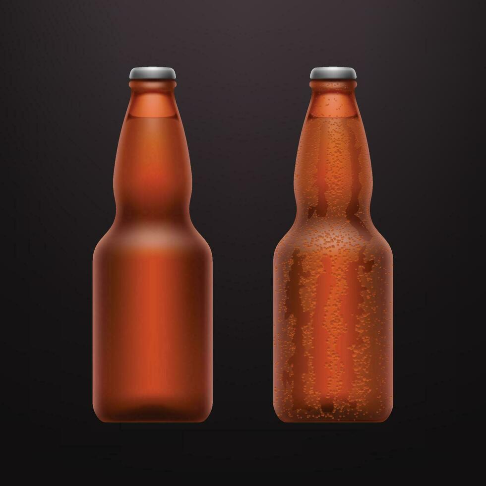 par realistisk öl flaskor på mörk tillbaka vektor