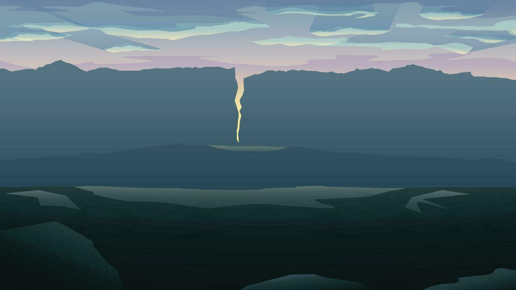skiktad se på violett solnedgång på bergen vektor