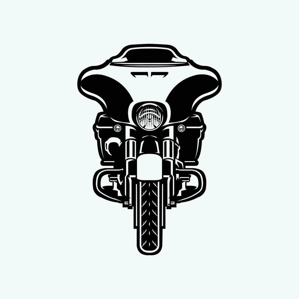 amerikanisch Kreuzer Motorrad Vektor Kunst, Silhouette, einfarbig, Vorderseite Sicht, isoliert im Weiß Hintergrund. Beste zum Motorrad Garage und Mechaniker Logo verbunden Industrie