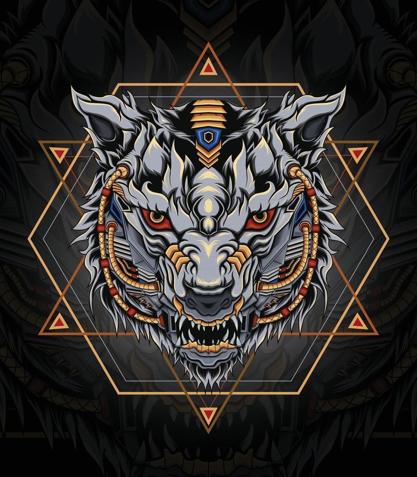 Mecha-Wolf-Logo mit heiliger Geometrie, perfekt für T-Shirts, Kleidung, Waren, Pin-Design usw vektor