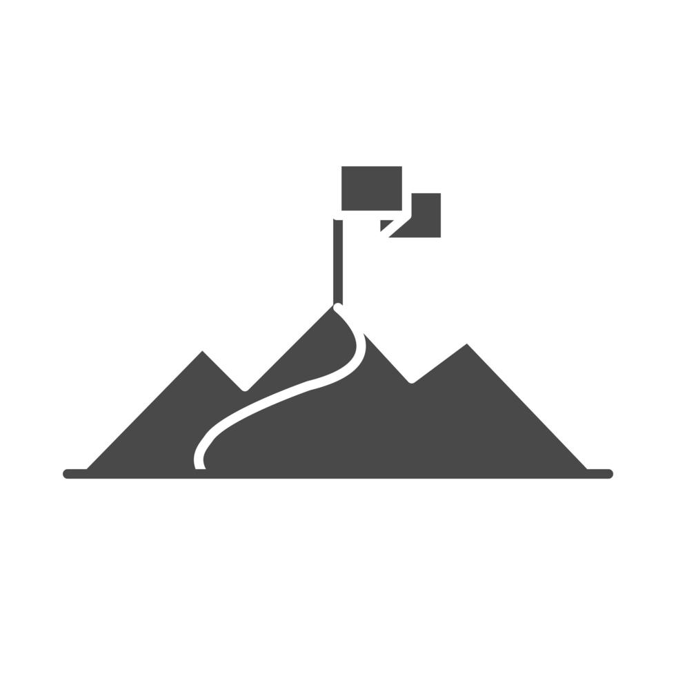 Berge mit Flagge im Top-Ziel-Erfolg-Silhouette-Icon-Design vektor