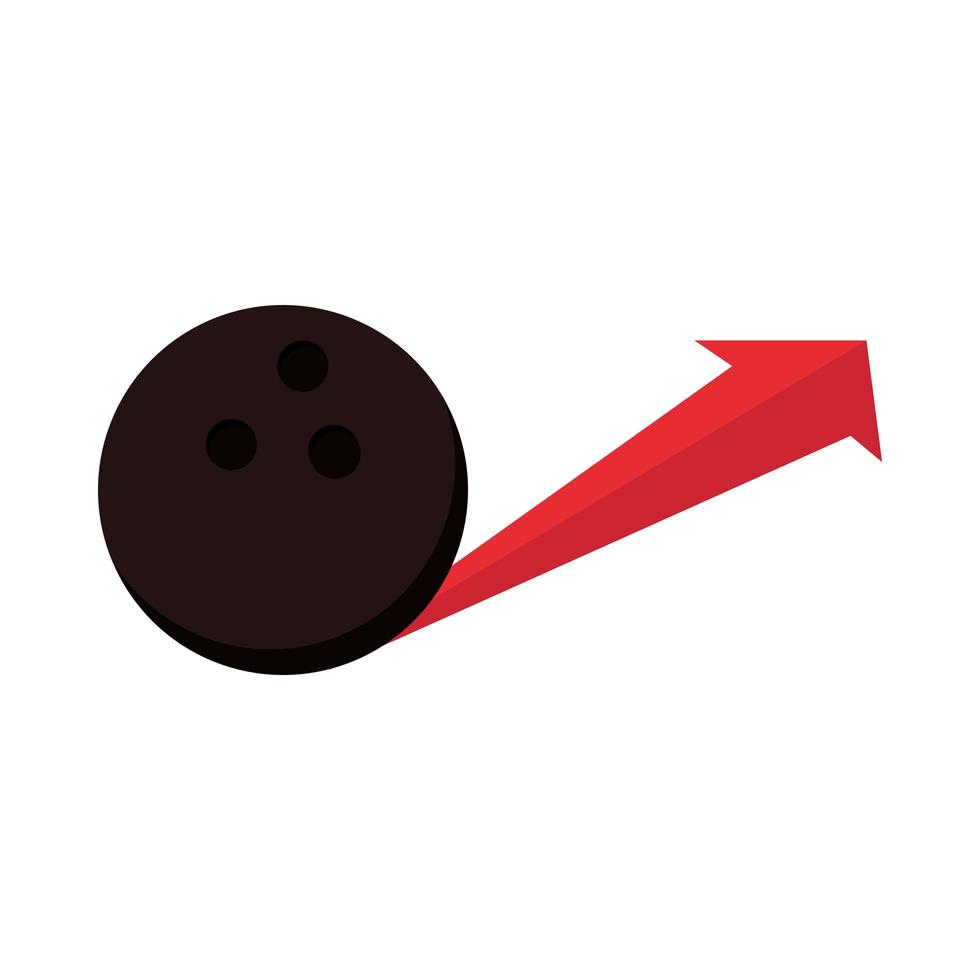 Bowling schwarze Kugel und Pfeilspiel Freizeitsport flaches Icon Design vektor
