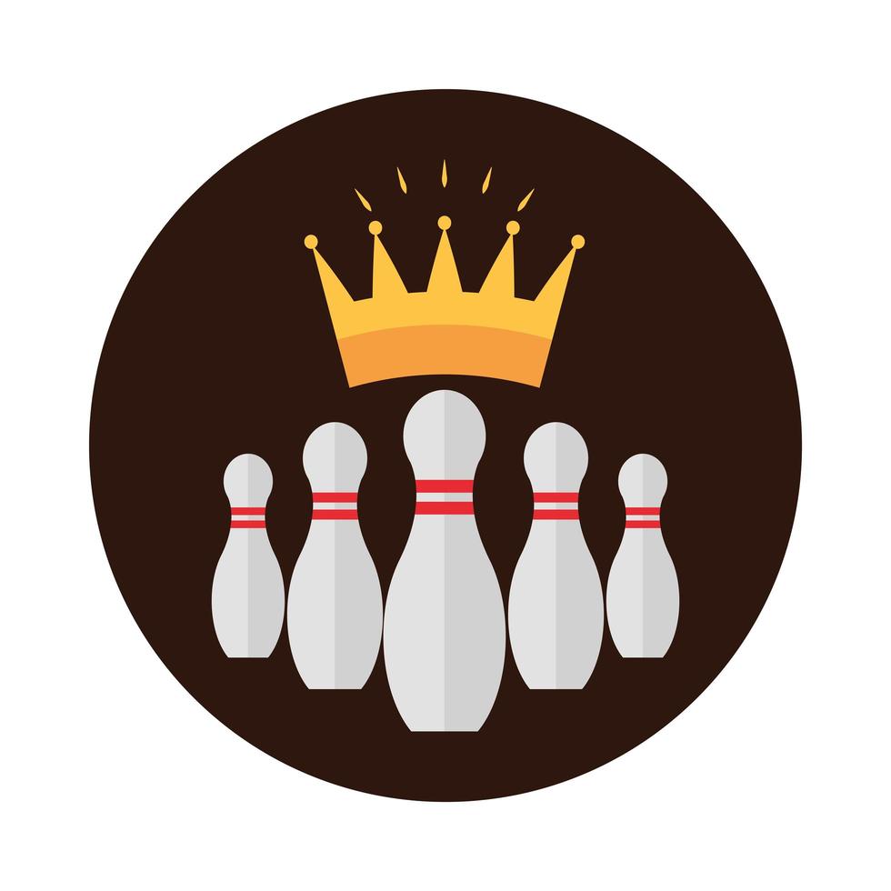 bowling käglor med ränder och krona pris spel fritidssport blockera platt ikon design vektor