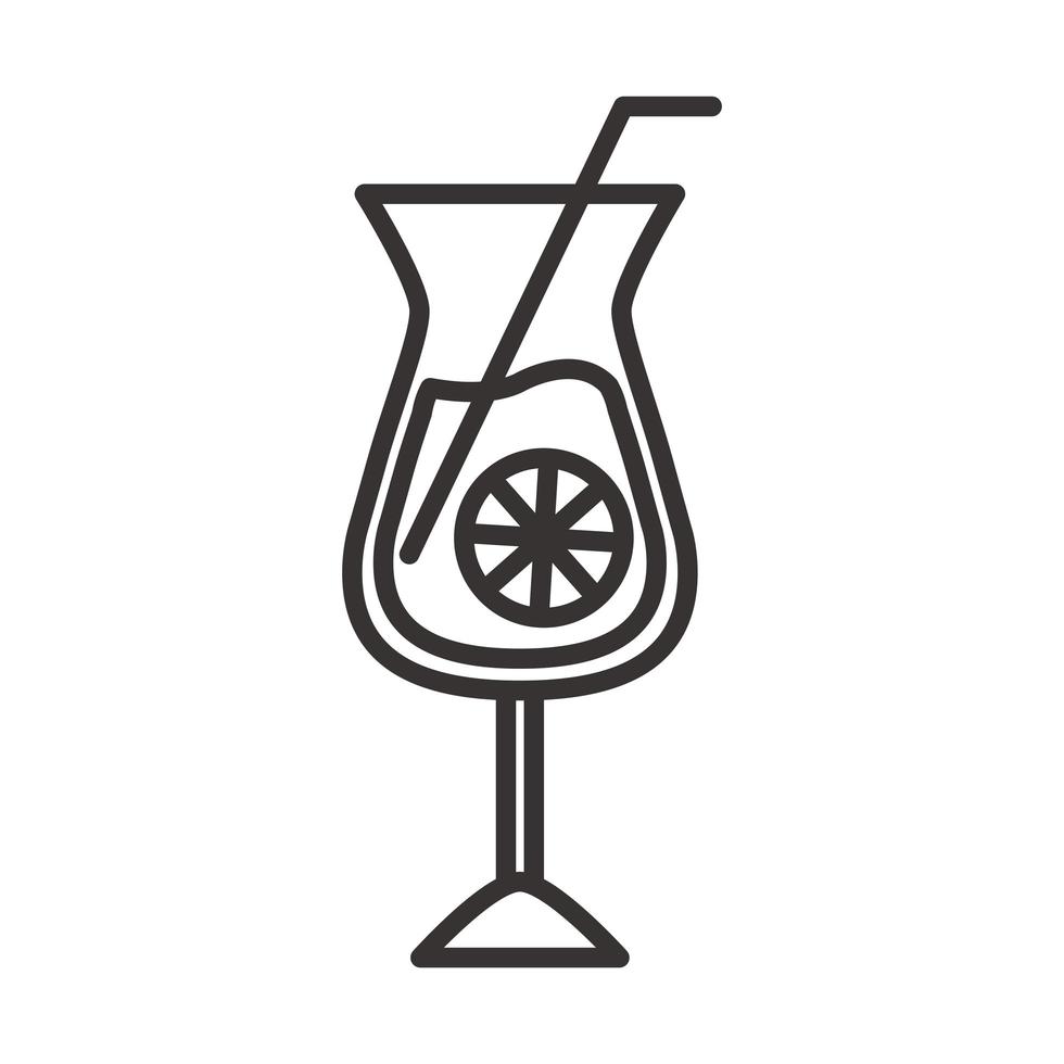Cocktail-Icon-Glasbecher mit Strohhalm und Limette trinken Likör erfrischendes Alkohol-Linien-Design vektor